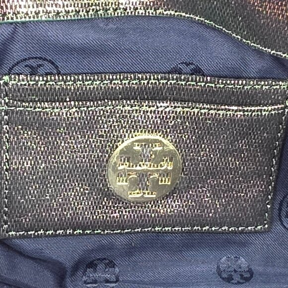 Tory Burch Austin Flap Clutch Bag Green Purple Iridescent Metallic Galaxy Cyber - Picture 12 of 14